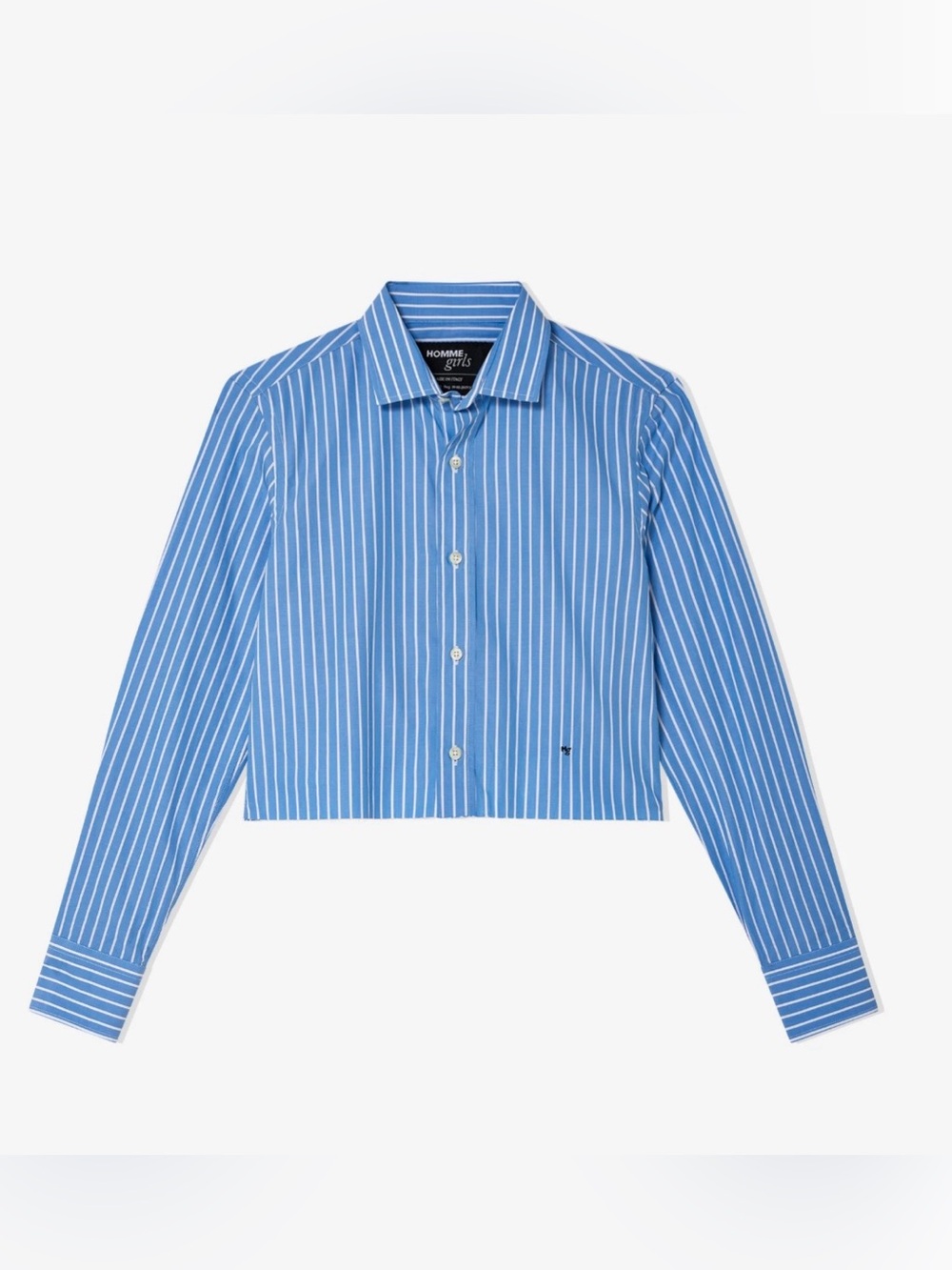 Homme Girls Blue Striped Crop Button-Up Shirt
